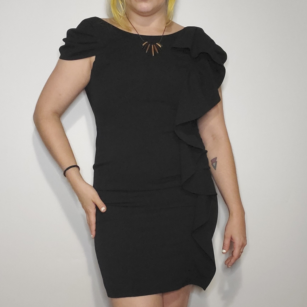 Calvin Klein LBD w/side front ruffle